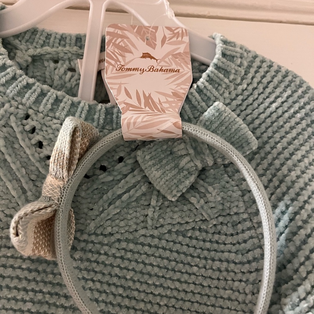 Tommy Bahama Light Blue/Green Knit Sweater with Bow Headband - Picture 6 of 6